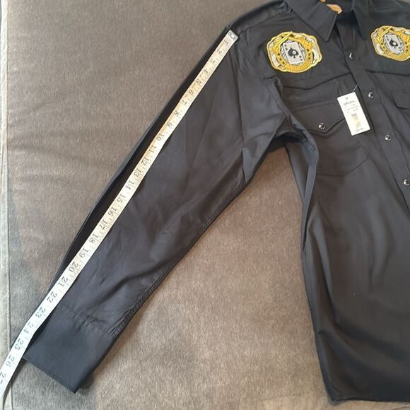 Black Western Dress Shirt Embroidered Patches Snap Buttons Size M NWT - Picture 13 of 13